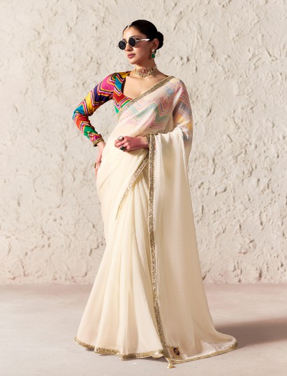 Regal cream embellished organza saree