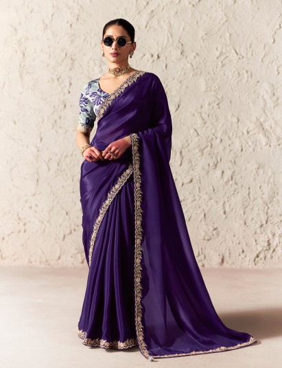 Enchanting purple festive drape saree