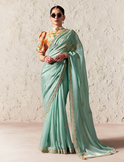 Opulent mint blue drape saree