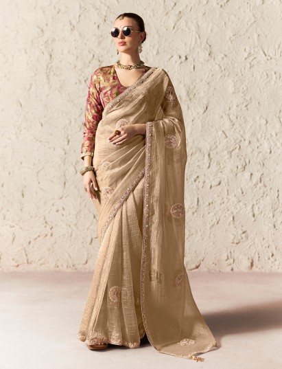 Refined beige embellished digital saree