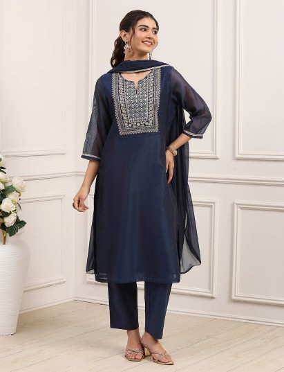 Navy blue zardosi adorned festive masterpiece