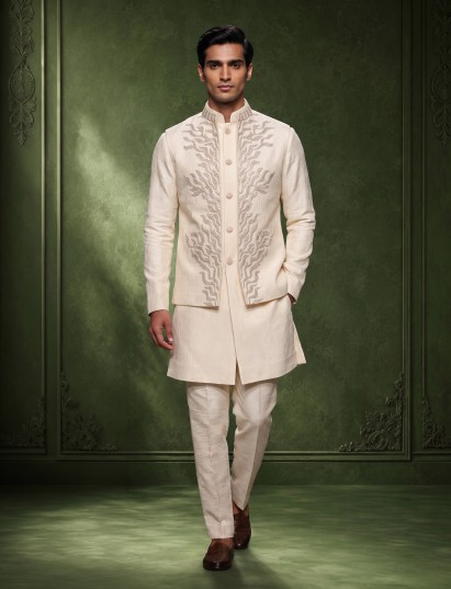 Beige refined mens waistcoat set