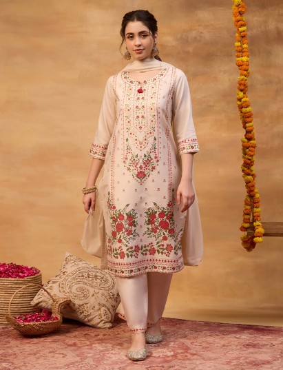 Light cream floral printed women kurti set