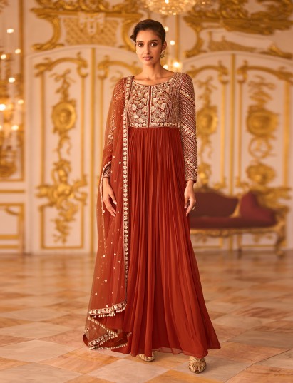 Rust orange exquisite embellished womens floor suit