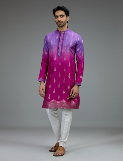 Purple pink shaded zari kurta suit for men