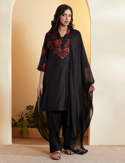 Black straight kurti set with dupatta