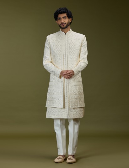 Ivory cream luxurious mens sherwani