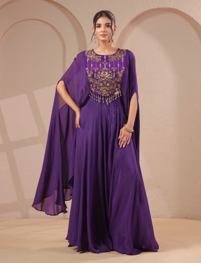 Purple handwork bodice flared top with elegant palazzo