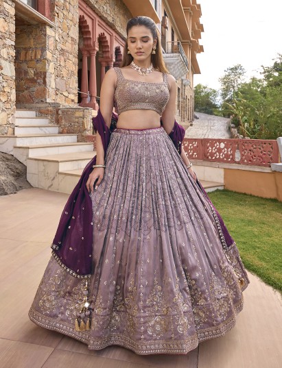 Lavender purple silk lehenga choli with embellished dupatta