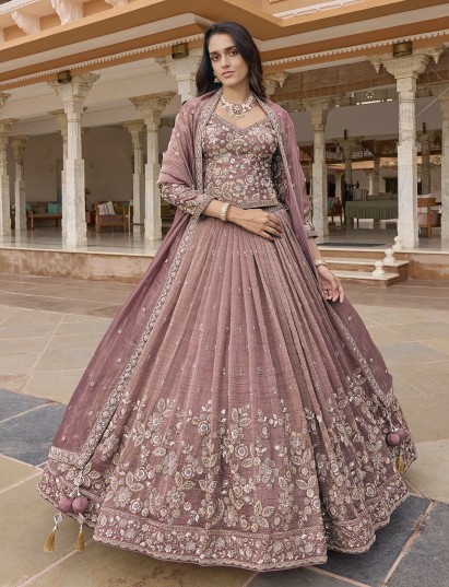 Onion pink chiffon silk lehenga choli with dupatta