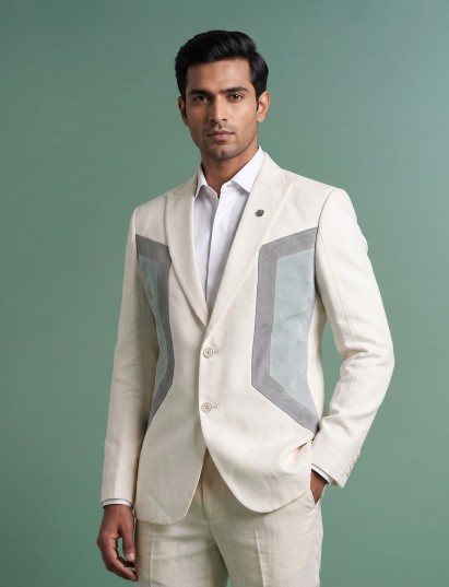 Off White contemporary blazer with geometric contrast inset panels