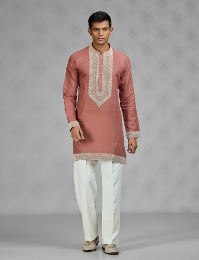 Rust brown heritage mens kurta suit