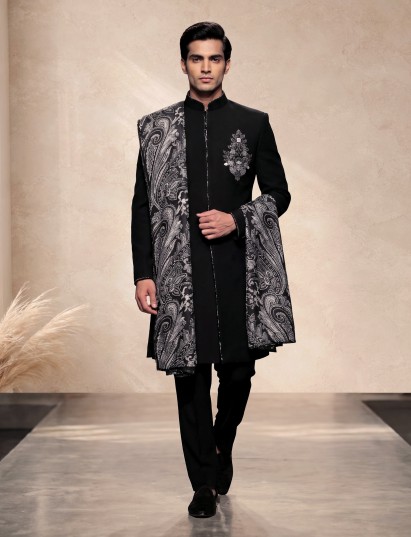 Black zardosi luxury mens indo western