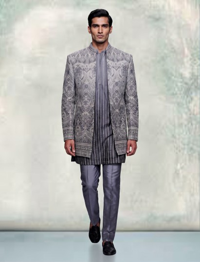 Grey ombre luxury mens indo western