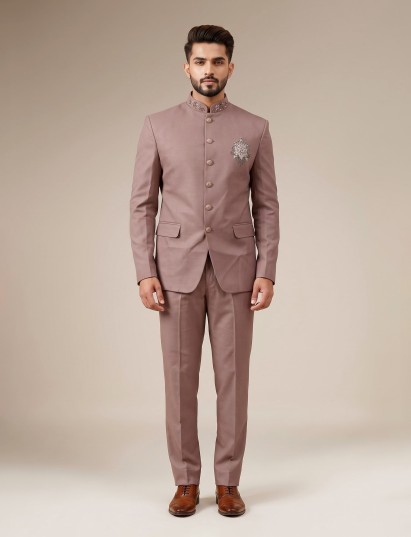 Dusty mens mauve pink zardosi medallion jodhpuri suit for weddings