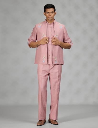 Onion pink floral mens waistcoat set