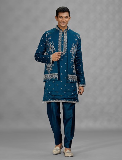 Teal blue heritage mens waistcoat set